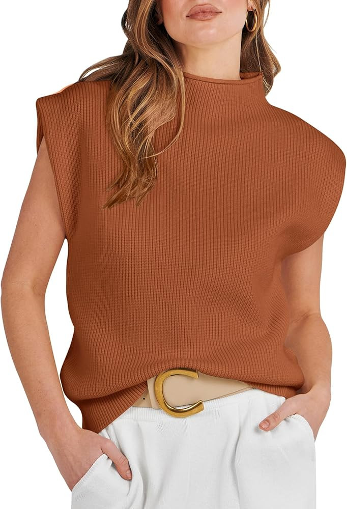ANRABESS Women's Mock Neck Sleeveless Sweater Vest Casual Cap Sleeve Knit Pullover Tank Tops 2025... | Amazon (US)