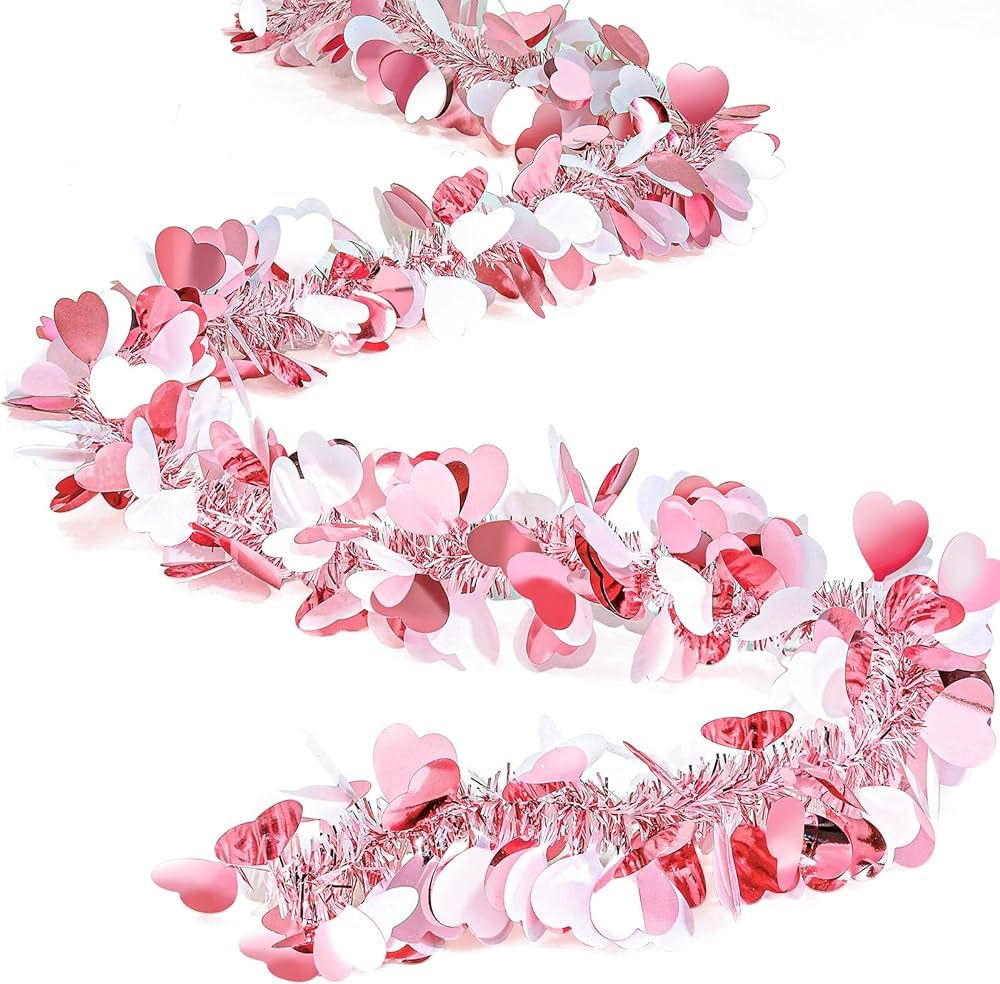 Valentines Shiny Heart Tinsel Garland 6.56 Feet Each Metallic Tinsel Twist Garland for Christmas ... | Amazon (US)
