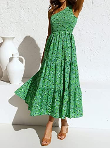 ZESICA Women's 2023 Bohemian Summer Floral Print One Shoulder Sleeveless Smocked Ruffle Tiered Be... | Amazon (US)