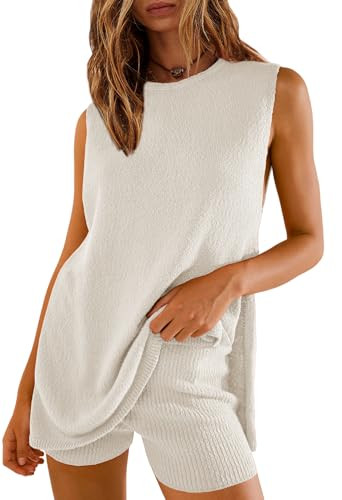SENSERISE Womens Summer Sweater Sets 2 Piece Beach Vacation Outfits Top Shorts Ribbed Knit Lounge... | Amazon (US)
