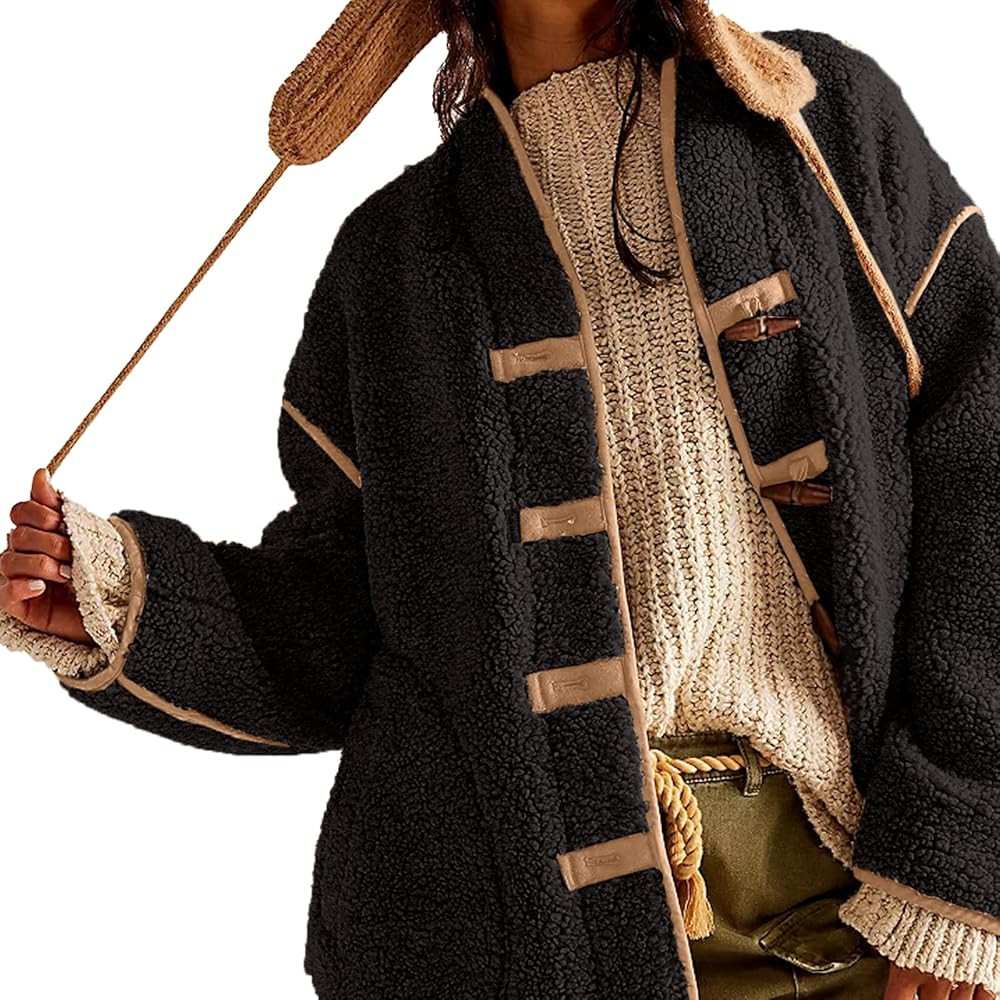 Women's Oversized Fleece Jacket Long Sleeve Button Lightweight Teddy Jackets Fuzzy Sherpa Coats w... | Amazon (US)
