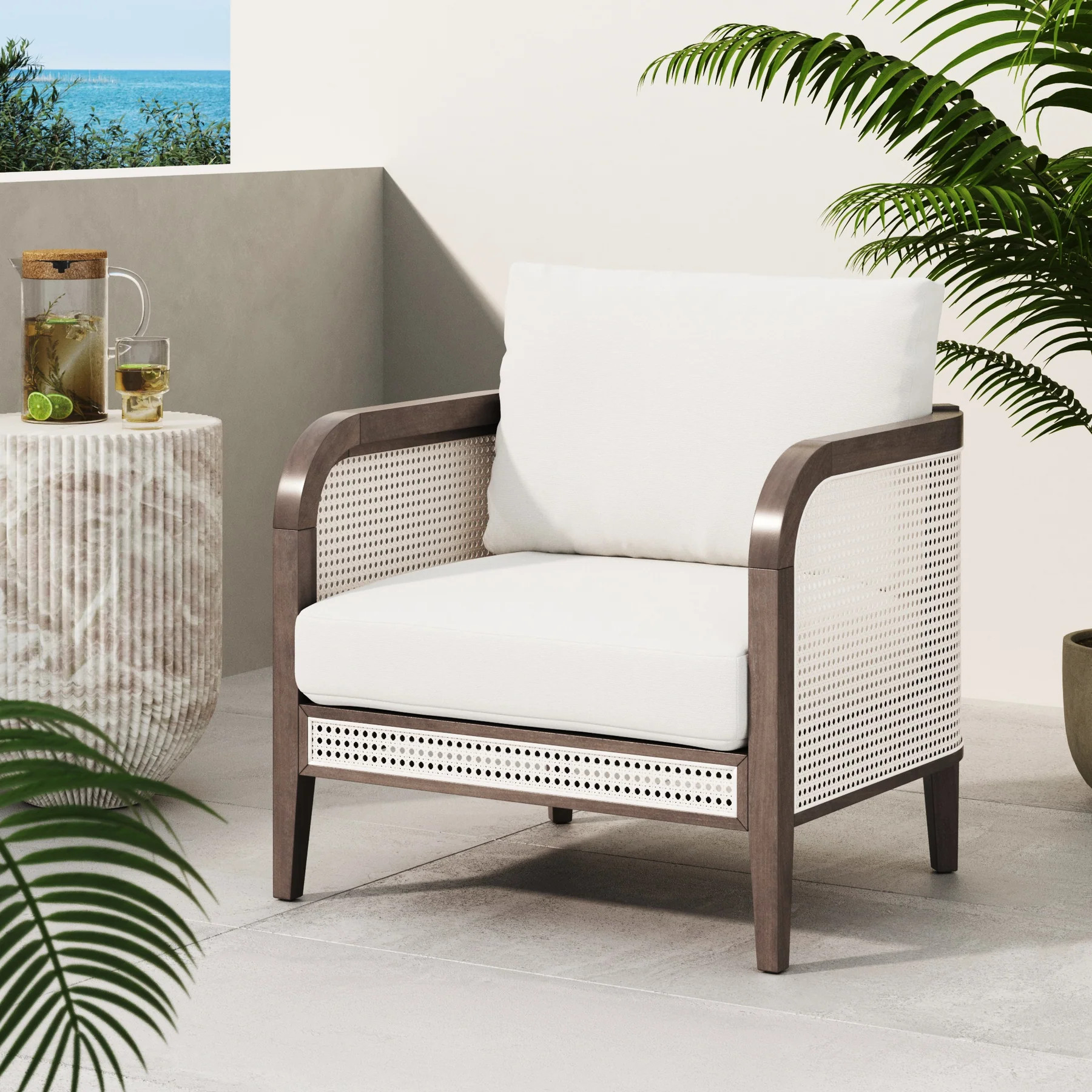 Outdoor Wood & Rattan Patio Arm Chair Graphite | Nathan James