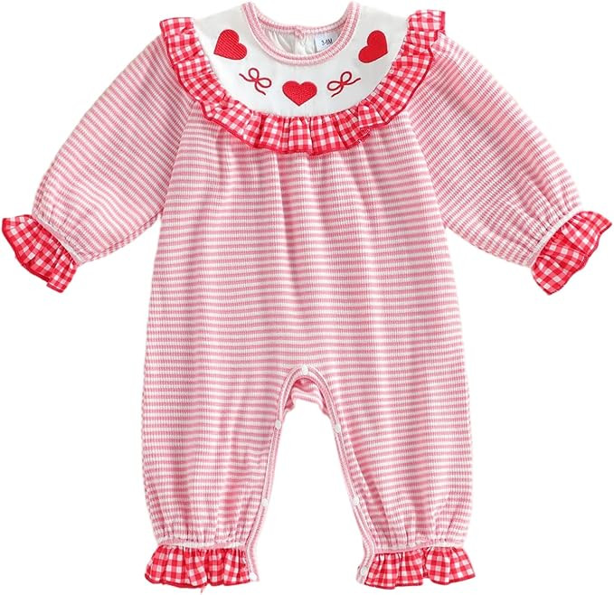 FYBITBO Infant Baby Girl Clothing Cute Doll Collar Jumpsuit Long Sleeve Romper Newborn Valentines... | Amazon (US)