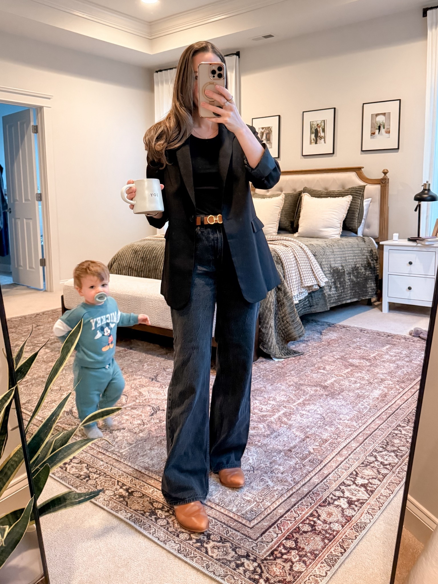 Business casual mom outfit with wide leg jeans

Black blazer layered over a simple black tee + dark wash wide leg jeans + brown leather accessories.

This is my go-to elevated casual look for meetings, church, or when I want to look polished but still comfortable.

Search terms this fits:
• Business casual outfit women
• Blazer and jeans outfit
• Wide leg jeans outfit
• Casual work outfit mom
• Elevated everyday style

Classic pieces you can repeat all year  

#LTKootd #LTKWorkwear #LTKmomlife