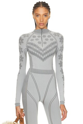 SKIMS Ski First Layers Half Zip Long Sleeve Sweater in Light Grey | FWRD 