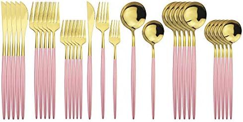 Gugrida Silverware Set, 30-Piece 304 Stainless Steel Flatware Set Pink Gold Cutlery Set Service F... | Amazon (US)