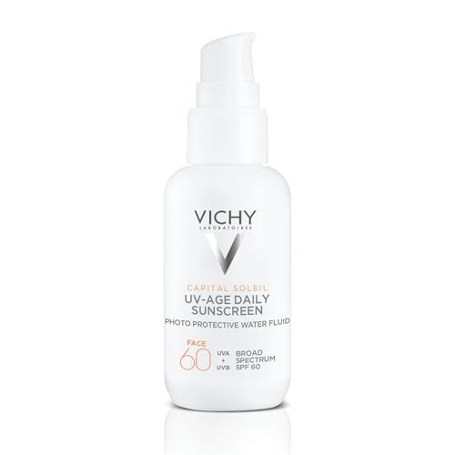 Vichy Capital Soleil UV-Age Daily SPF 60, Anti Aging Sunscreen for Face SPF 60, Hyaluronic Acid + Peptides + Vitamin C, Broad Spectrum Invisible SPF Protection, No White Cast Sunscreen | Amazon (US)