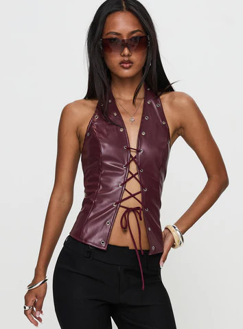 I've Been There Faux Leather Halter Top Red | Princess Polly US