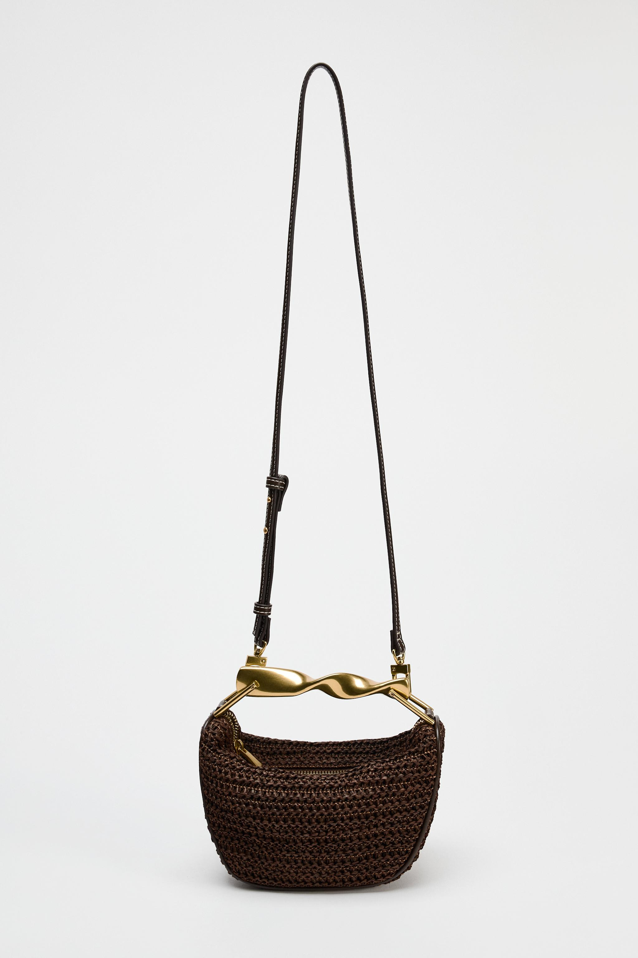 Mini braided bag with a braided body. Metallic gold top handle and a double adjustable and remova... | Zara US