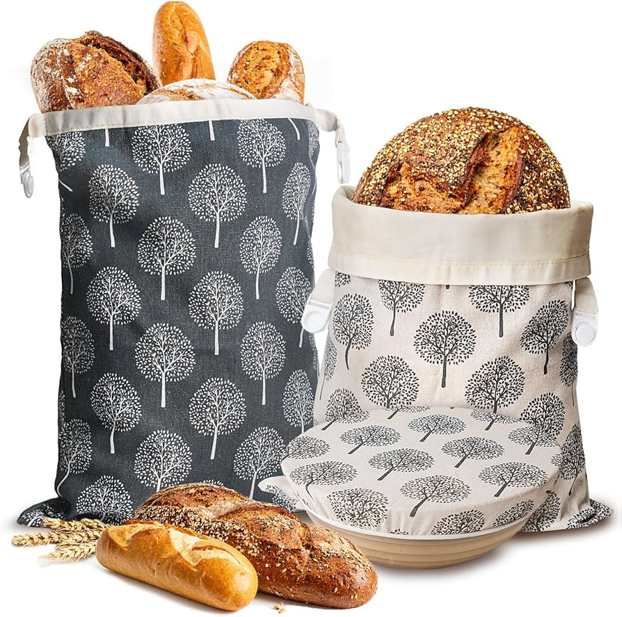 Sourdough Bread Storage & Proofing Set, 2 Pack – Reusable Beeswax Bread Bag with Cotton Dough P... | Amazon (US)