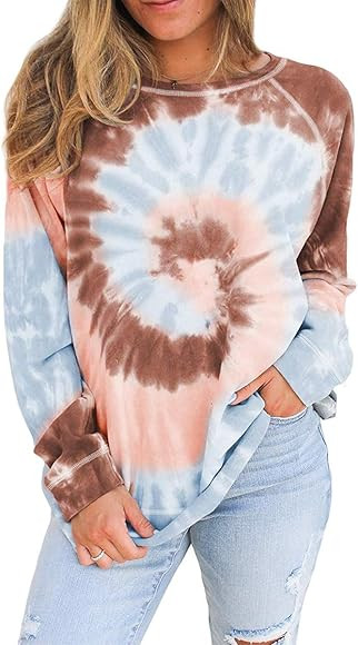 SAMPEEL Women's Tie Dye Shirt Long Sleeve Crewneck Pullover Sweatshirts | Amazon (US)