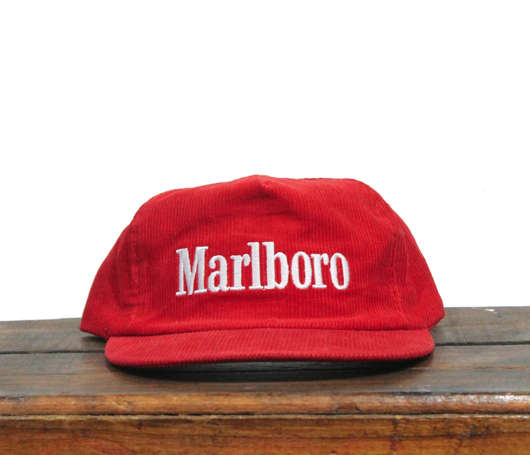 Vintage 80s Red Corduroy Marlboro Cigarettes Tobacco Sports Cap Trucker Hat Snapback Baseball Cap... | Etsy (US)