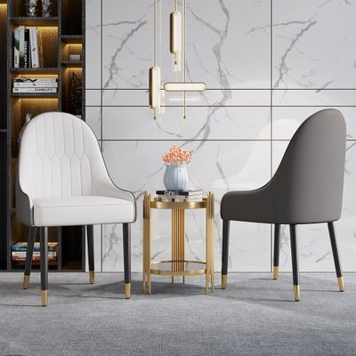 Modern PU Leather Dining Chairs (Set of 2) in White & Gray with Metal Legs-Homary | Homary