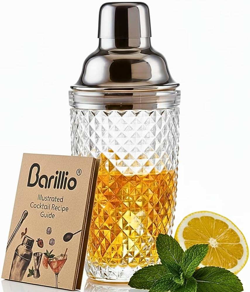 Barillio 14 oz Glass Cocktail Shaker | Cobbler Mixer with Built-In Strainer, Leak-Proof Clear Mar... | Amazon (US)