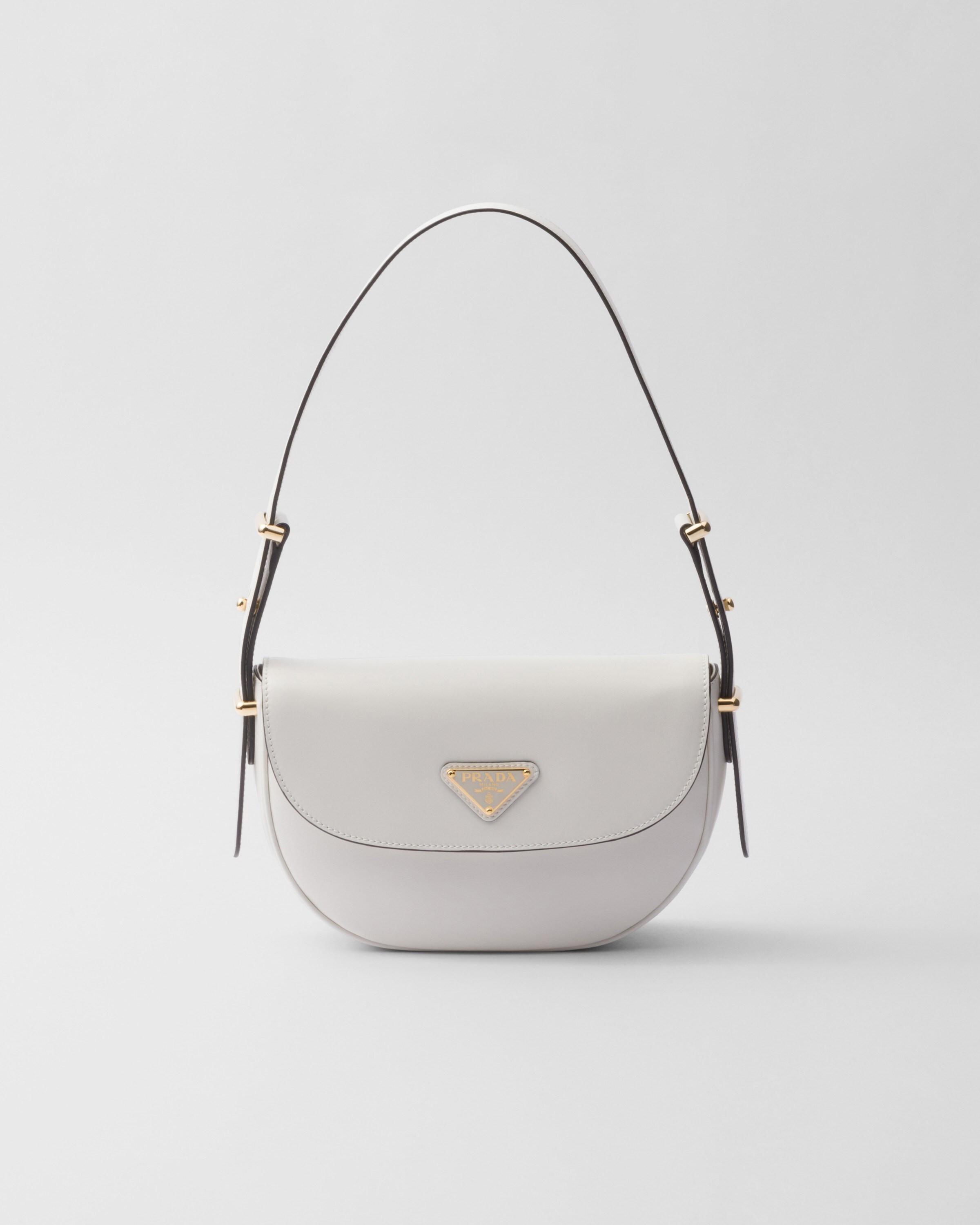 Prada Arqué leather shoulder bag with flap | Prada US