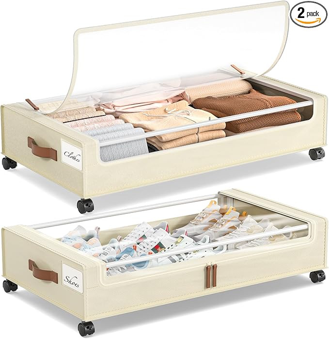Yecaye Under Bed Storage with Wheels, 2 Pack Under Bed Storage Containers, 60L Underbed Shoe Stor... | Amazon (US)