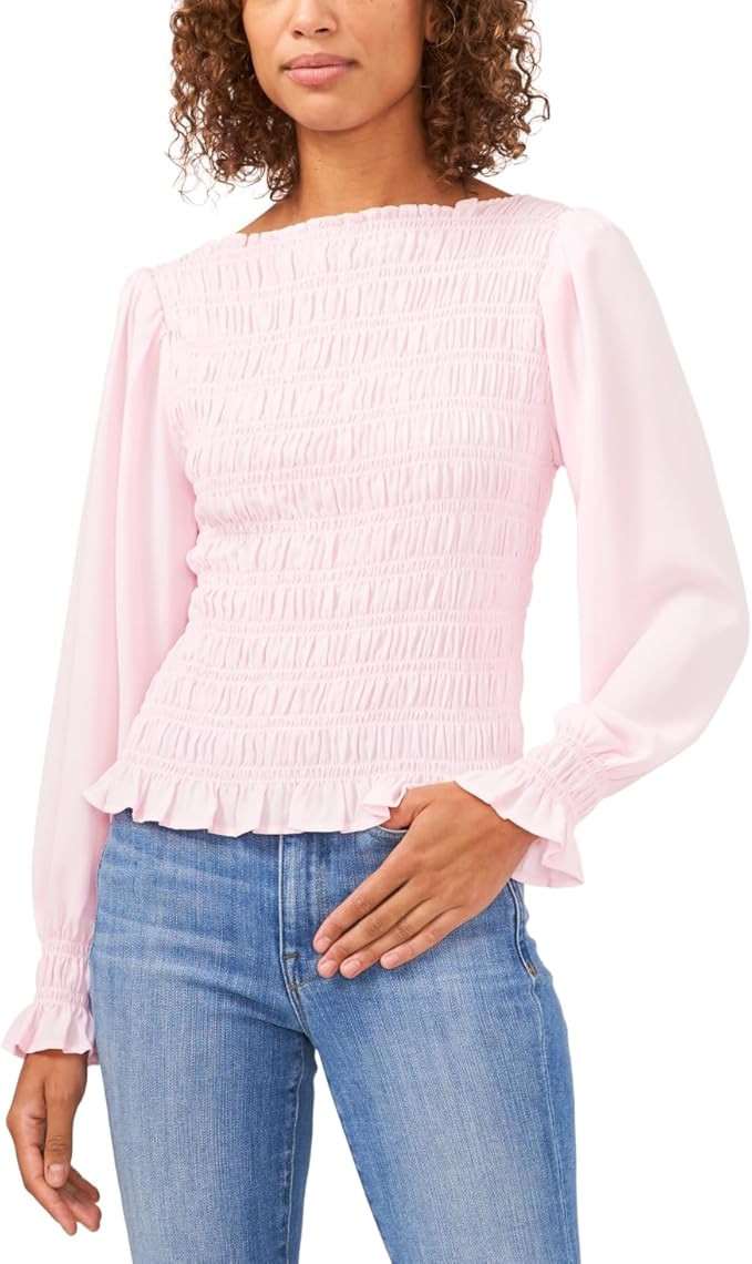 Riley & Rae Women's Smocked Off The Shoulder Blouse Pink Size Medium | Amazon (US)