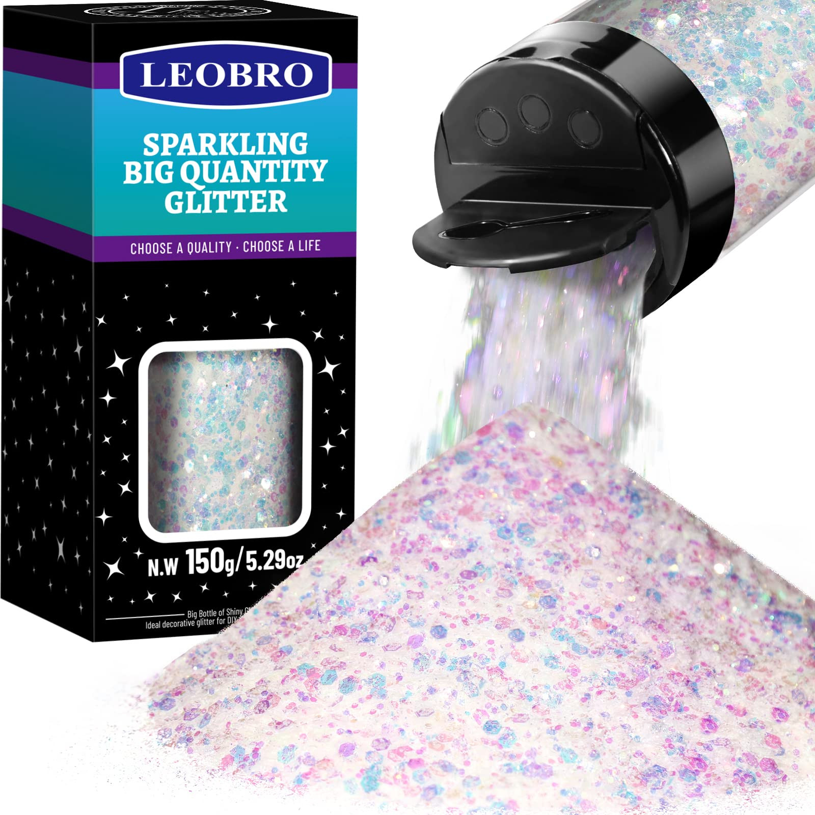 LEOBRO Glitter, White Glitter, 150G/5.29OZ Holographic White Chunky Glitter, Craft Glitter for Re... | Amazon (US)