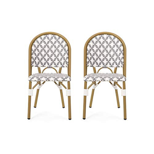 Christopher Knight Home Anastasia Outdoor French Bistro Chair (Set of 2), Gray + White + Bamboo Print Finish | Amazon (US)