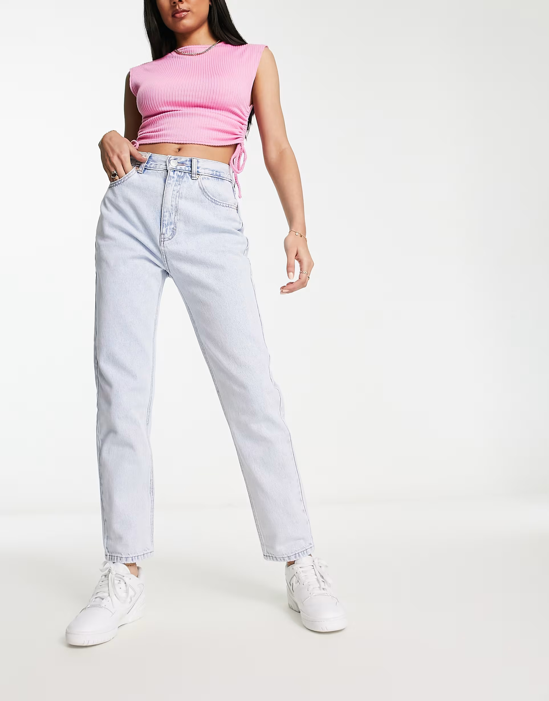 Pull&Bear high waisted mom jeans in light blue | ASOS (Global)