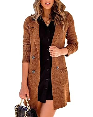Danedvi Women Open Front Lapel Collar Cardigan Button Down Long Sweaters Cardigan Solid Outerwear... | Amazon (US)