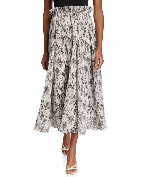 Zimmermann Pleated Toile-Print Midi Skirt | Neiman Marcus