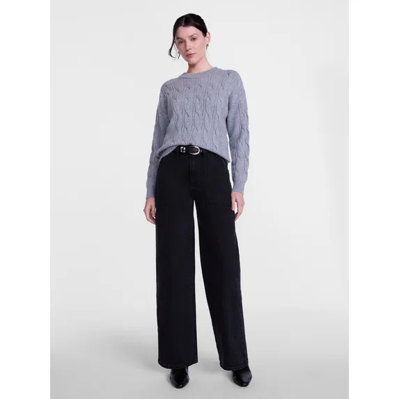 Scenario Women's Crewneck Cable Knit Mid-weight Sweater, Sizes XS-XXXL | Walmart (US)
