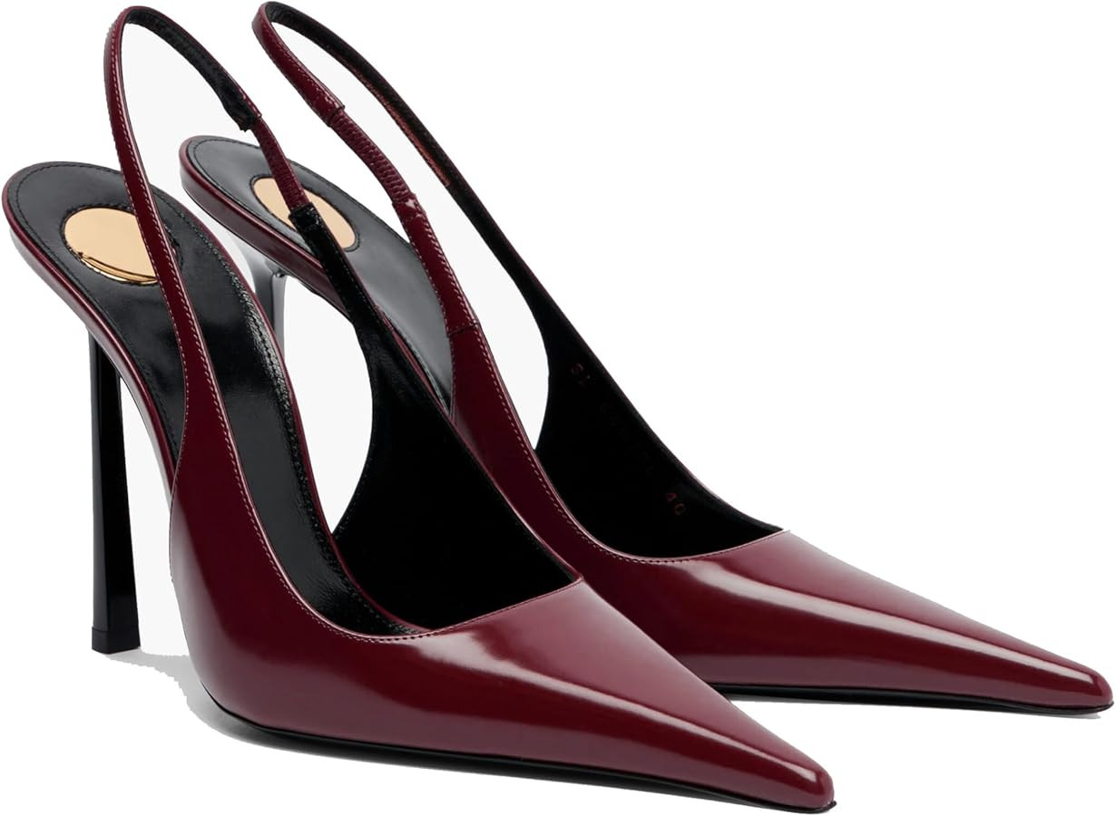 THESHY Women's Pointed Toe Slingback Heels Stiletto High Heel Faux Leather Stretch Strap Slip-on ... | Amazon (US)