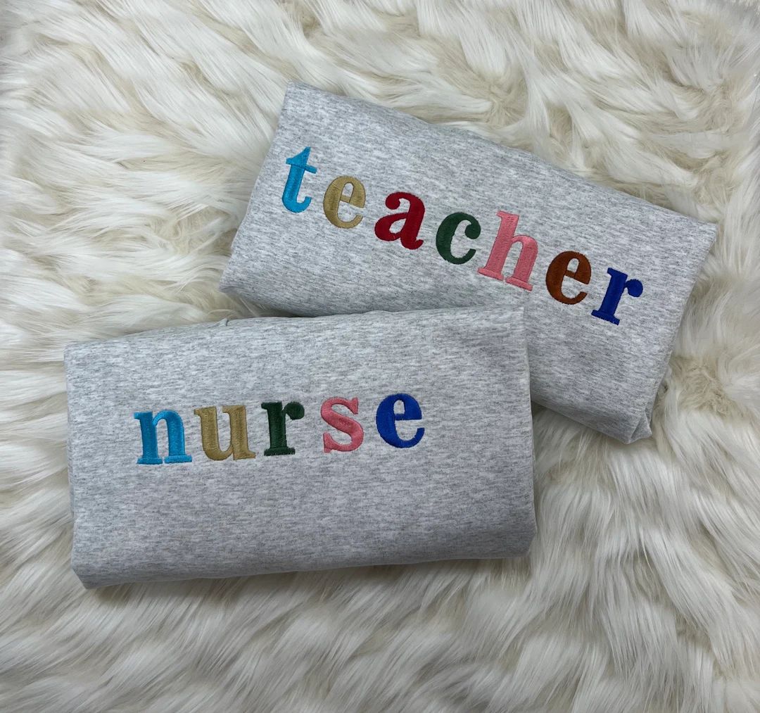 Create your own Embroidered Multicolor Colorful Word Sweatshirt | Simple Mama Nurse Teacher Crewn... | Etsy (US)