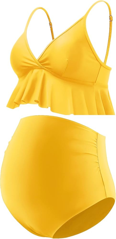 GINKANA Maternity Bikini Set Flounce Swimsuit Bathing Suit Top Swimwear Bottom Bathing Suits | Amazon (US)