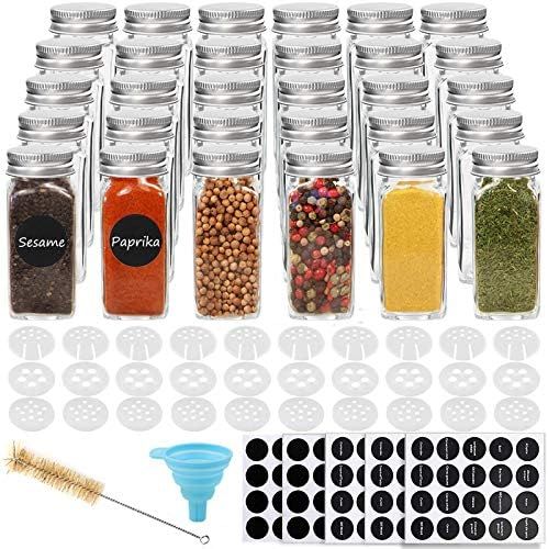 CUCUMI 30pcs 4oz Glass Spice Jars Square Glass Bottles with 30pcs Shaker Lids 1pcs Silicone Colla... | Amazon (US)
