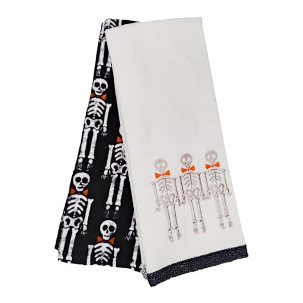 2-Pack Happy Haunting Skeleton Hand Towels | At Home