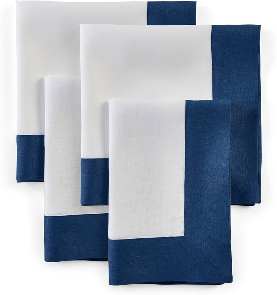 Solino Home Linen Cloth Napkins Set of 4-100% Pure Linen Indigo Blue and White Dinner Napkins 20 ... | Amazon (US)