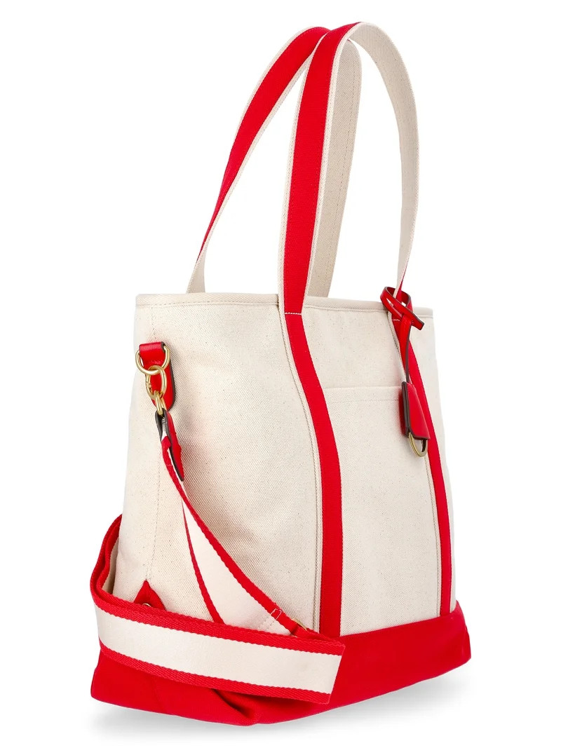 Free Assembly Women's Medium Canvas Tote, Natural/Red Star | Walmart (US)