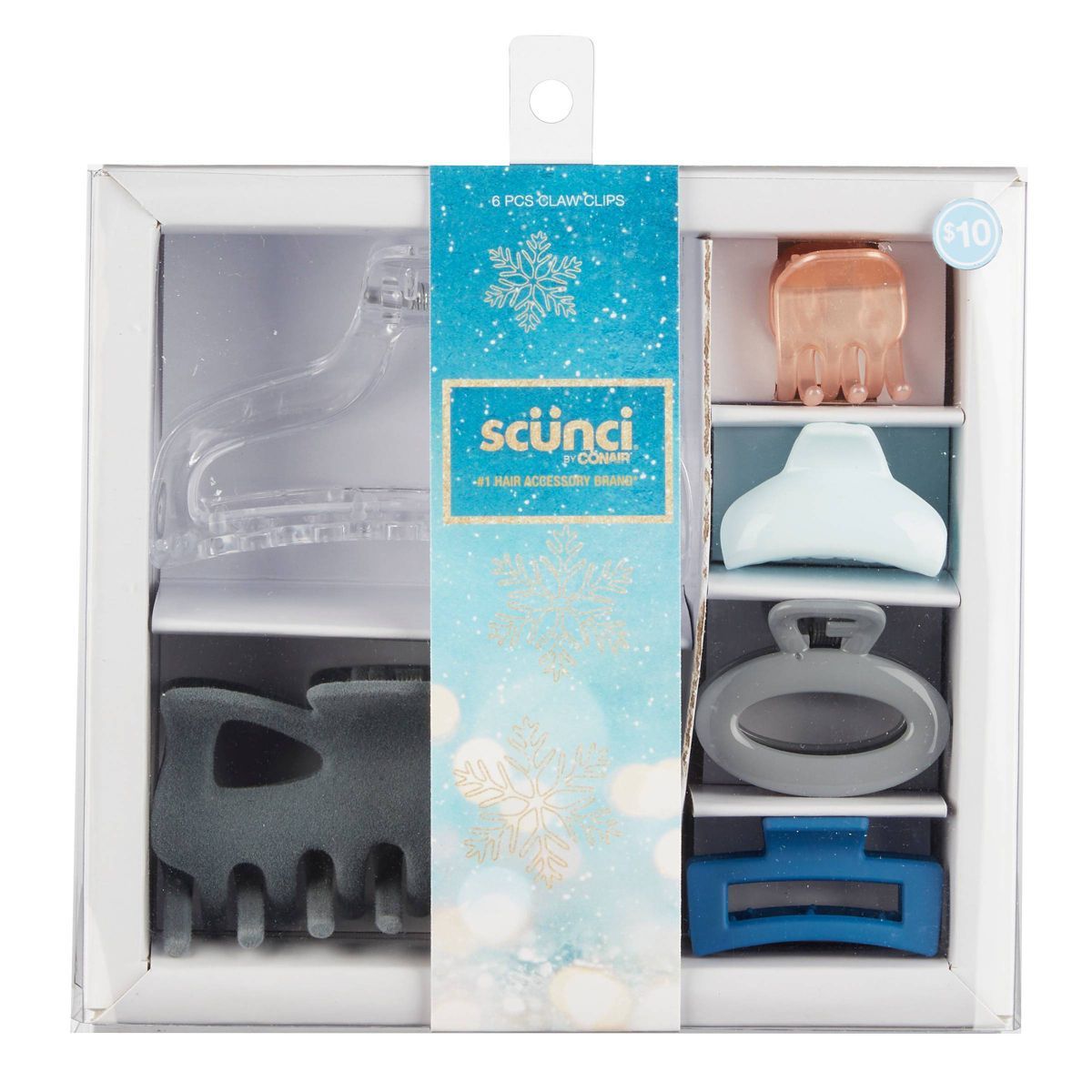 scunci Holiday Assorted Claw Hair Clips Gift Set - Blue - 6ct | Target