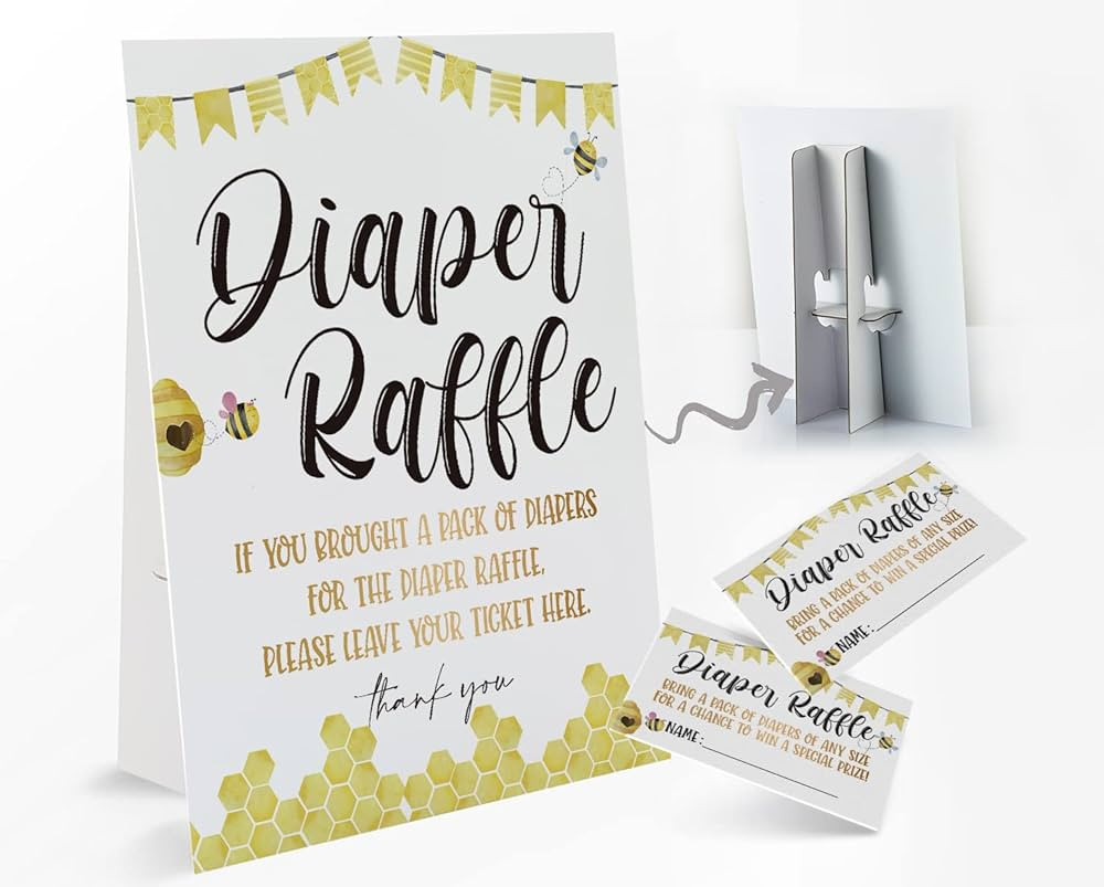 Diaper Raffle Cards with Sign(Sign 8x10 Inch), Bee Honey Theme Baby Shower Games, Baby Showers De... | Amazon (US)