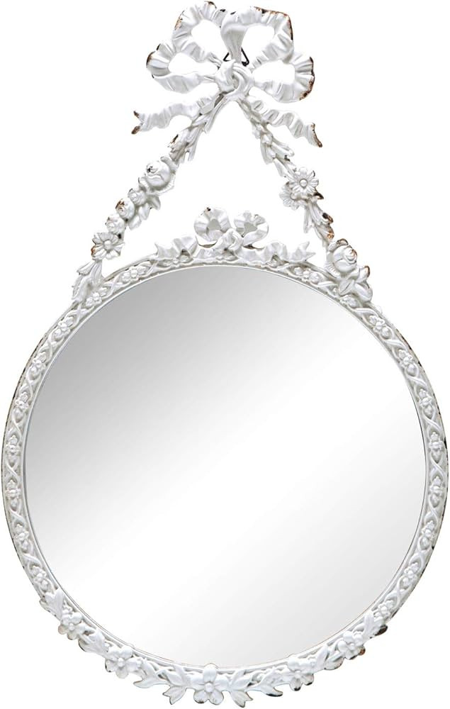 SOFFEE DESIGN 8'' Wall Mounted Round Mirror Decorative with Minimalist White Bow for Hanging, Rus... | Amazon (US)
