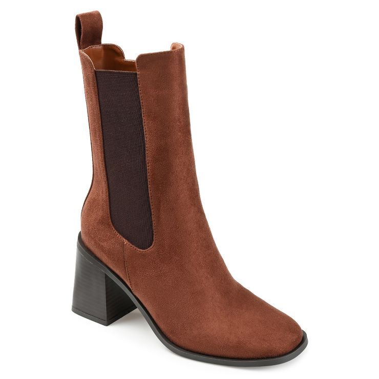 Journee Collection Womens Kaydia Square Toe Stacked High Ankle Booties | Target