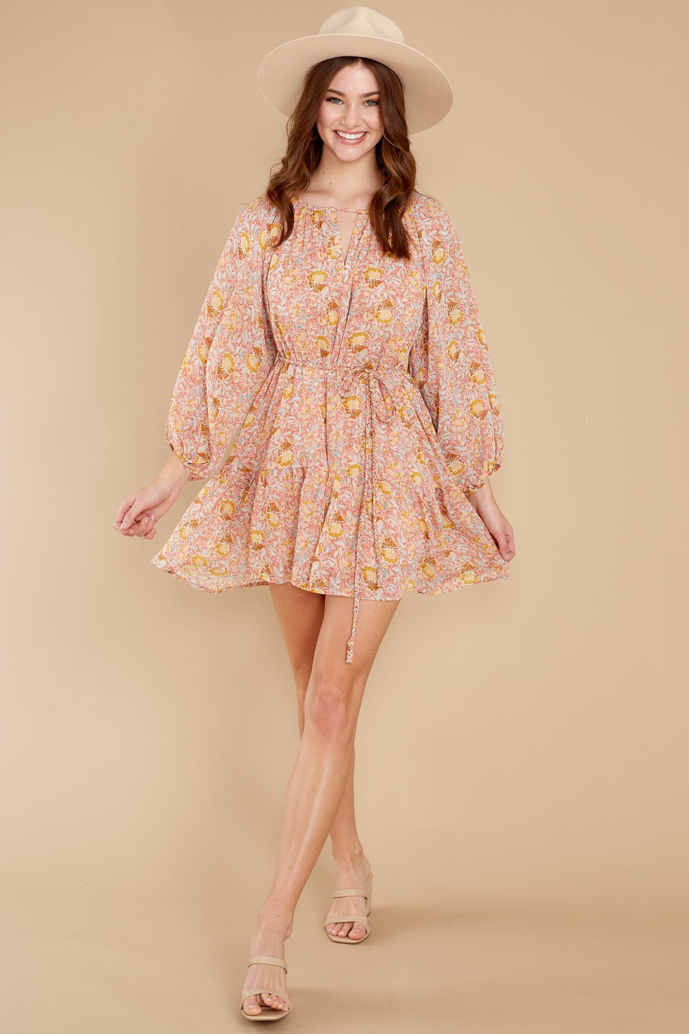 New Perspective Coral Multi Print Dress | Red Dress 