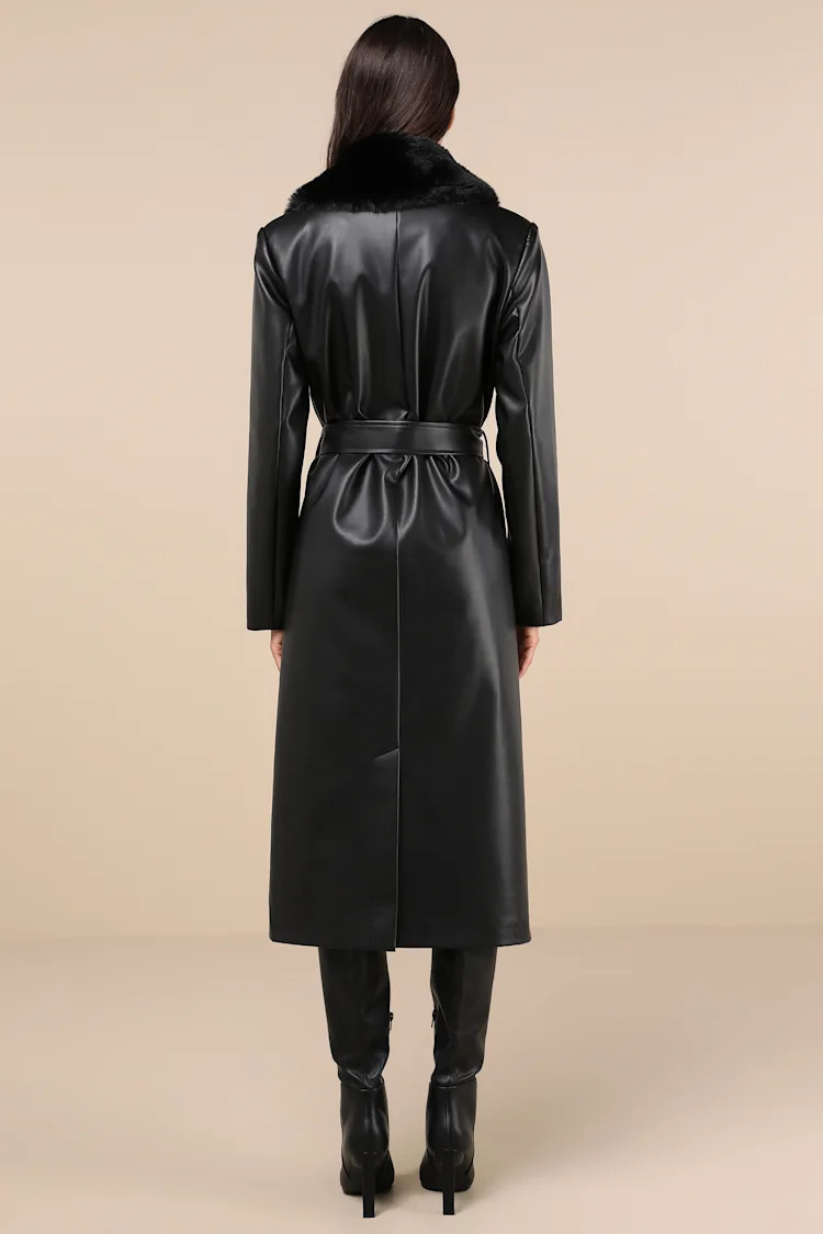 Iconic Experience Black Vegan Leather Faux Fur Trench Coat | Lulus
