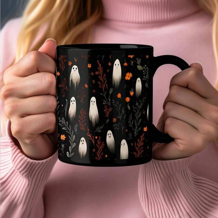1 Stück minimalistischer Weihnachts- & Halloween-Spaß-Schwarze Keramiktasse, Kaffeetasse, Gesch... | SHEIN