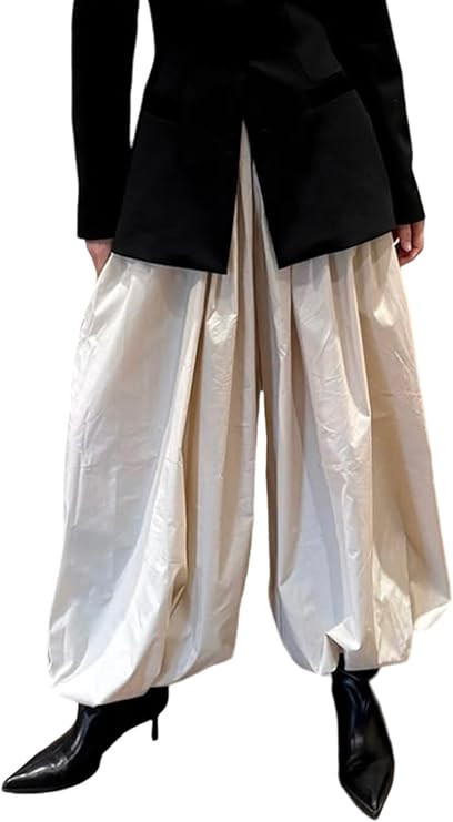 Women Balloon Pants Y2k High Waist Pleated Long Bloomers Pants Wide Leg Harem Lantern Trousers Go... | Amazon (US)
