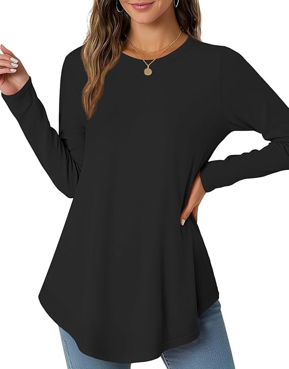 JUSTFASHIONNOW Womens Long Sleeve Shirts Crew Neck Casual Basic Blouse Flowy Loose Tunic Tops Fal... | Amazon (US)
