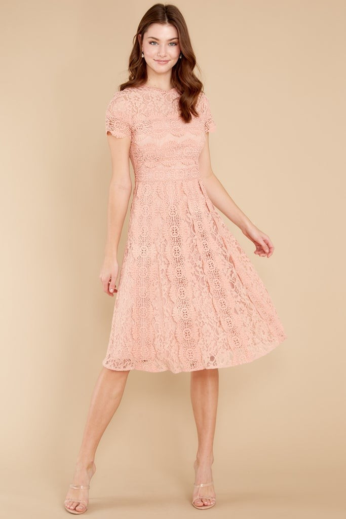 Perfectly Pleasant Light Pink Lace Midi Dress | Red Dress 