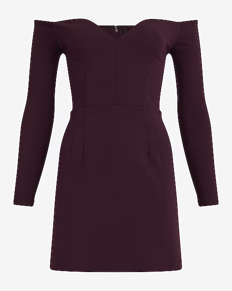 Crepe Off The Shoulder Sweetheart Long Sleeve Mini Dress | Express