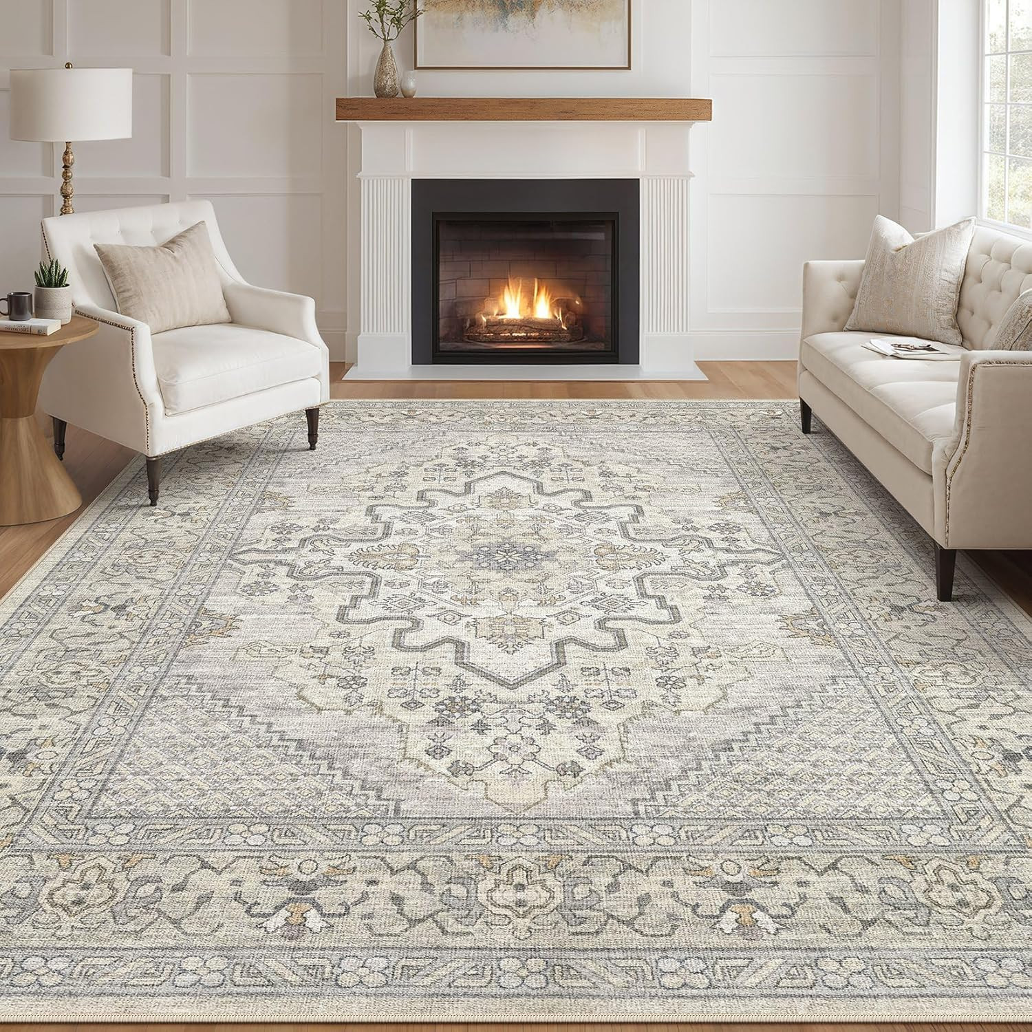 Area Rug Living Room Rugs - 12x15 Washable Boho Rug Vintage Oriental Distressed Farmhouse Large T... | Amazon (US)