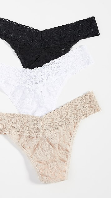Signature Lace Original Rise Thong 3 Pack | Shopbop