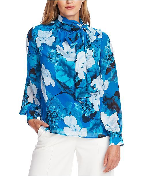 Floral-Print Tie-Neck Top | Macys (US)