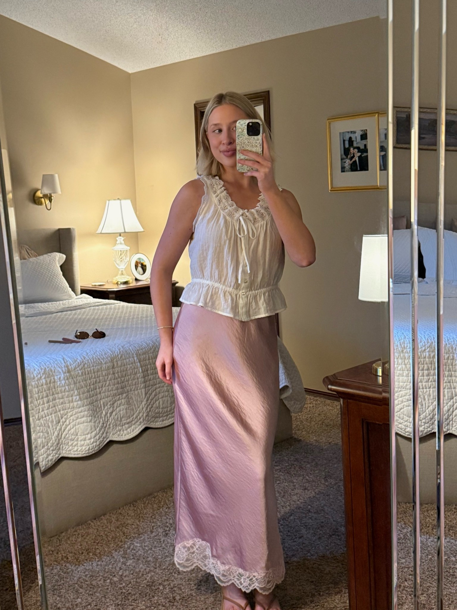 Wearing a size S in my Gap white eyelet top
Abercrombie satin maxi skirt (I’m 5’7” wearing a size S, but I wish I would’ve sized down)
Revolve tennis bracelet 
Brown sandals

#LTKdayinmylife #LTKootd