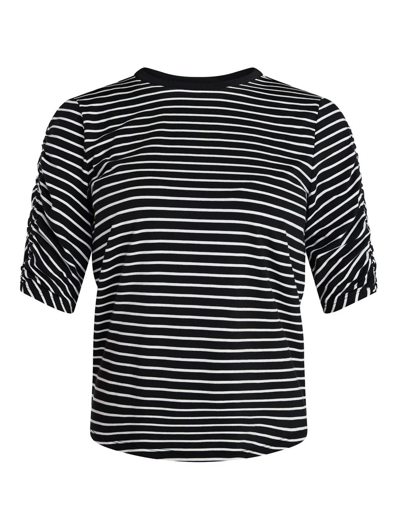 Time and Tru Women's Ruched Elbow Sleeve Tee, Sizes XS-XXXL | Walmart (US)